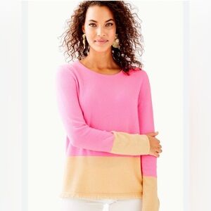 Lilly Pulitzer Hot Pink Sweater with Tan Trim